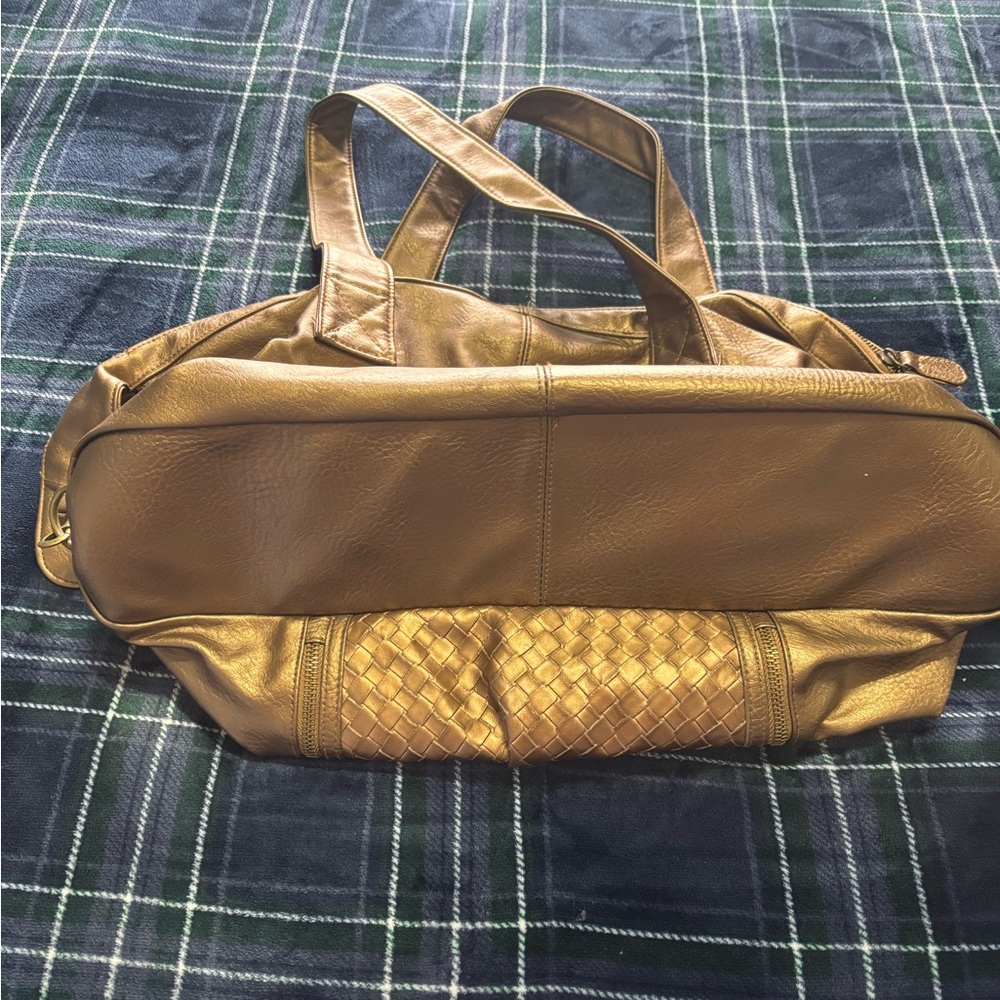Y2k Billabong gold\bronze leather duffle bag purse w/anchor patterned interior - Picture 3 of 8
